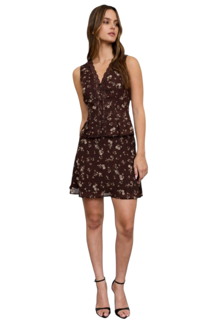 Brown Lace Trim  Silky Tank