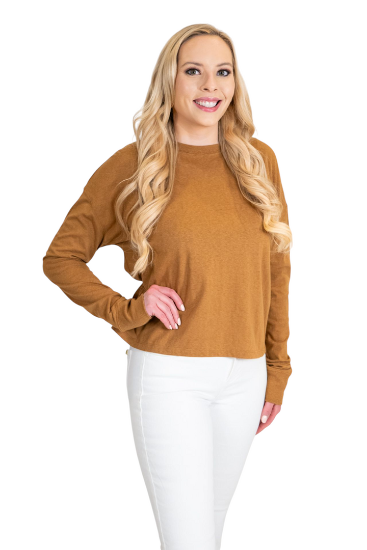 Pale Brown Long Sleeve Crewneck Tee