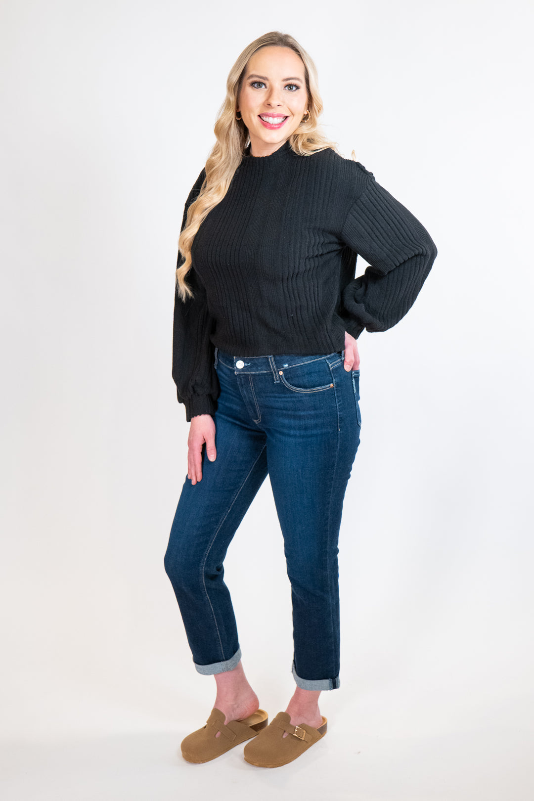 Black Mock Neck Ribbed Sweater