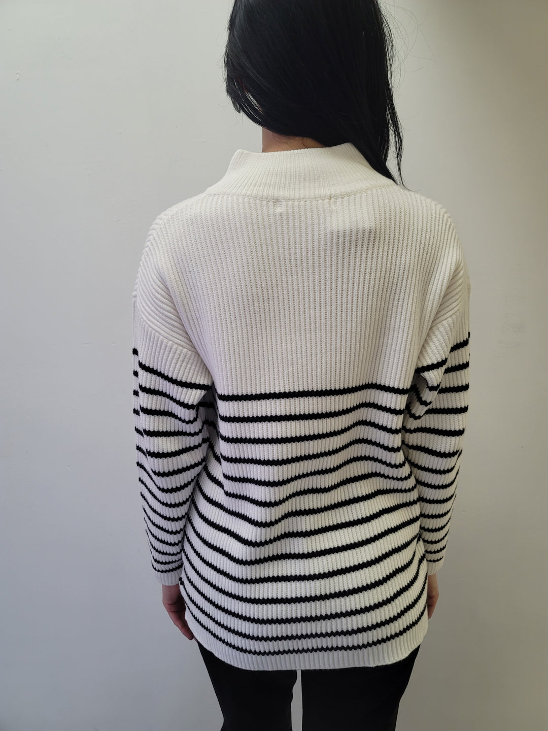 White & Black Stripe Quarter Zip Sweater