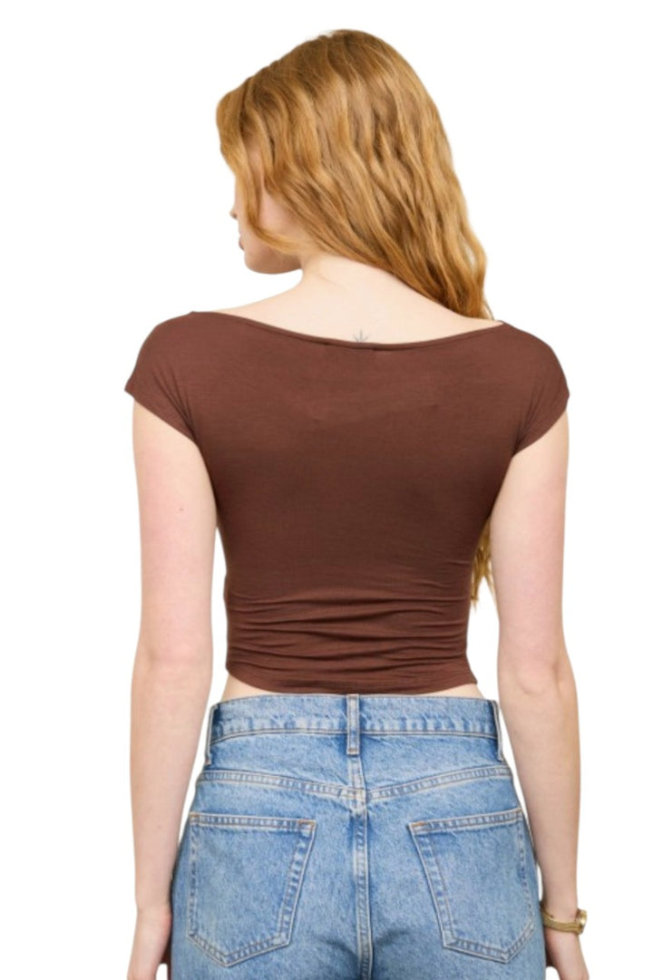 Chocolate Brown Asymmetrical Wrap Neckline Knit Top