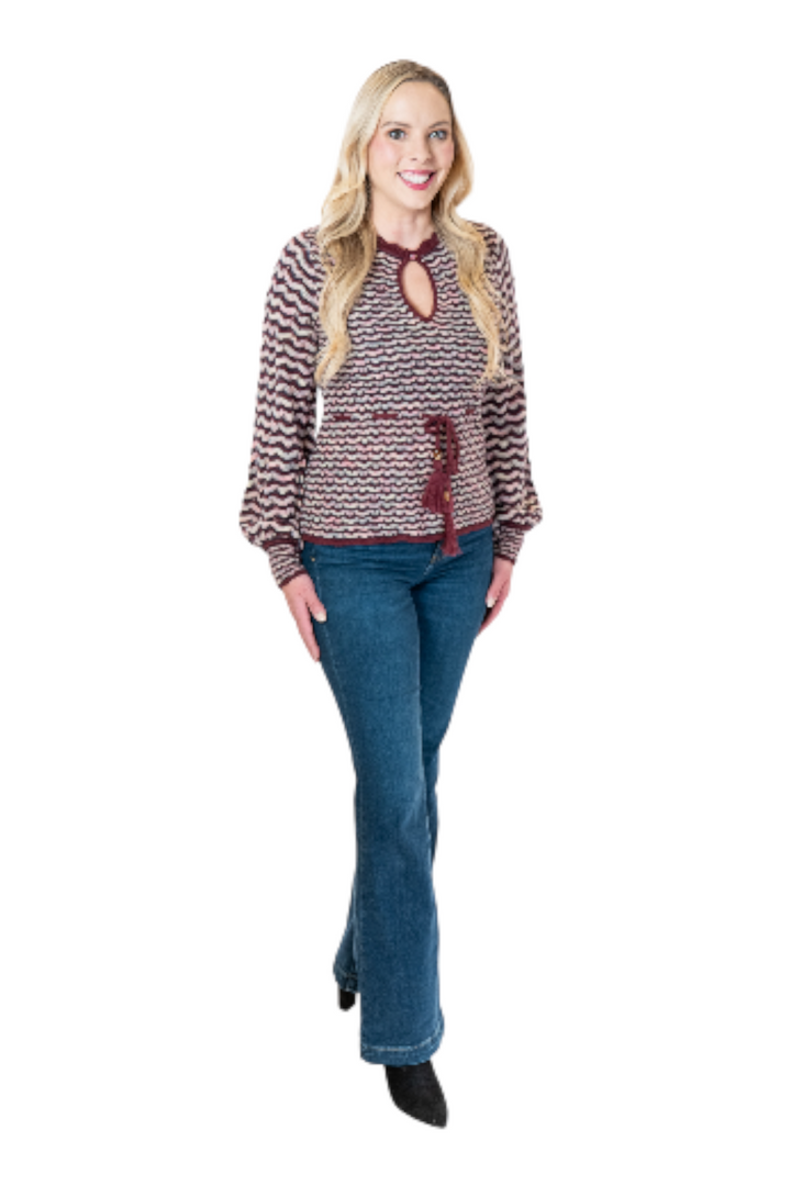 One Collective Winetasting Keyhole Knit Sweater