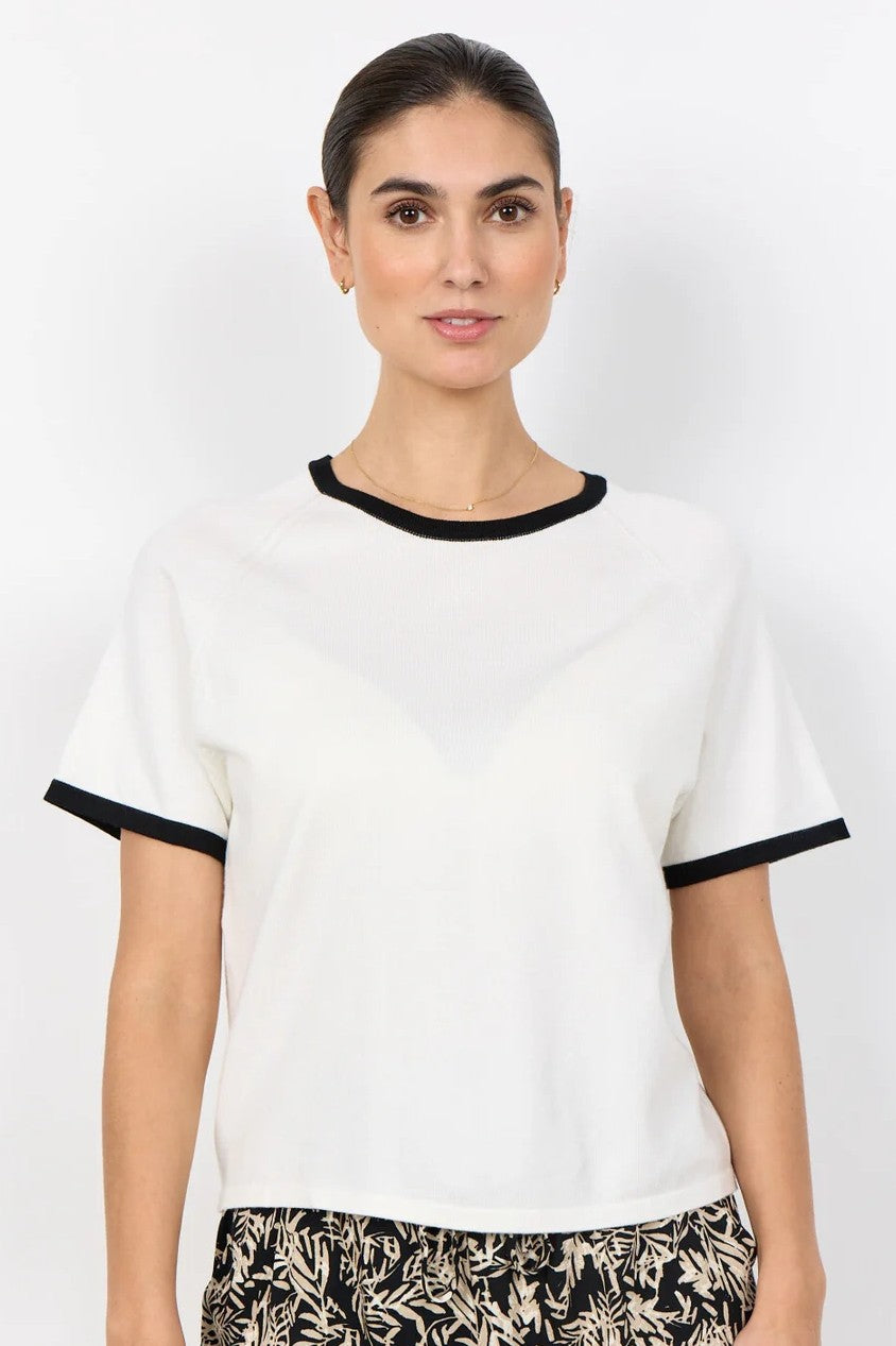 Soyaconcept Off White & Black Trim Dollie Knit Top