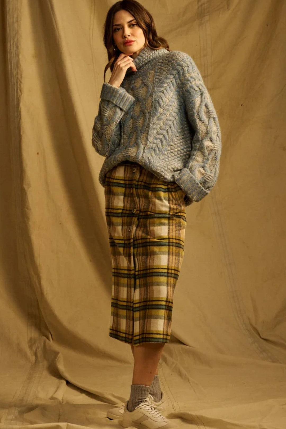 One Collective Light Teal Annecy Cable Knit Sweater