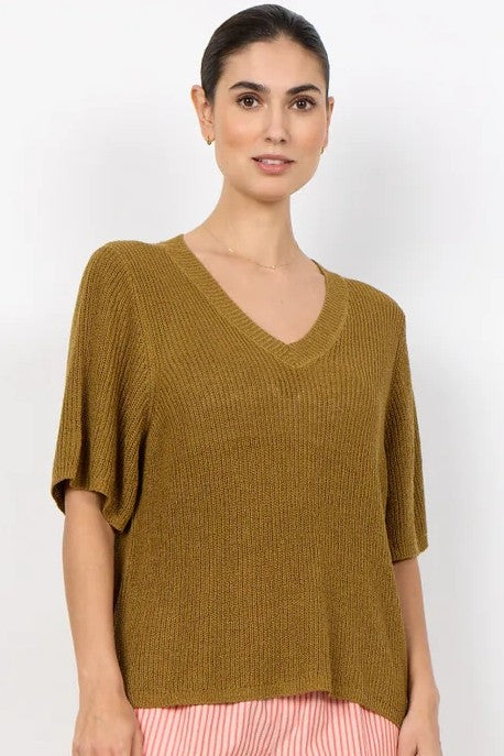 Soyaconcept Butternut Felizia V Neck Short Sleeve Knit Top