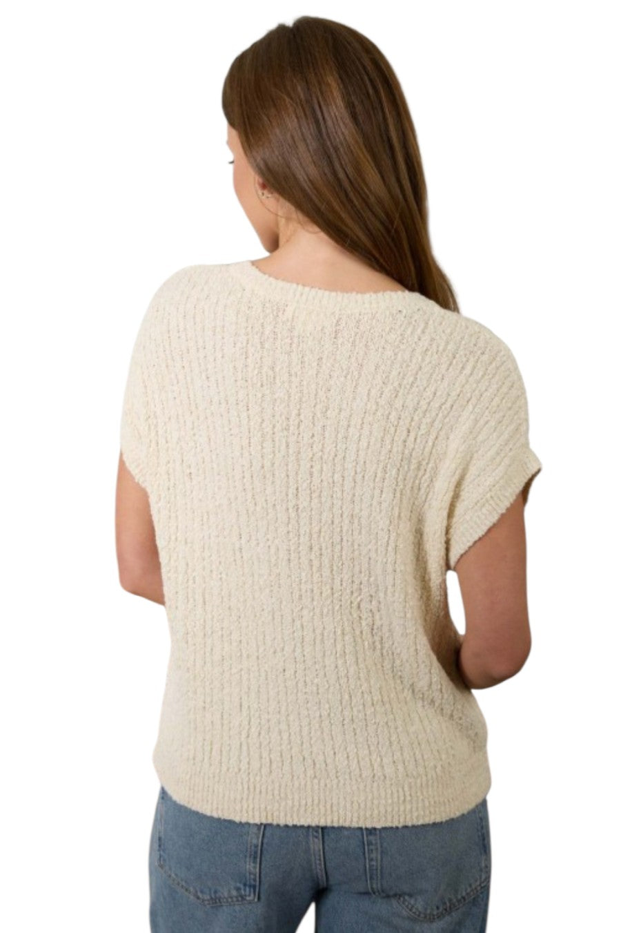Cream Cozy Short Sleeve Button Down Knit Sweater