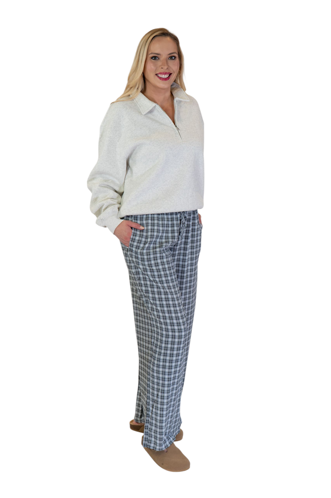 Grey Plaid Dillon Wide Leg Lounge Pants