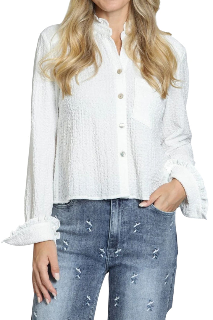 APNY Cropped Check Shirt Ruffle Top Shirt