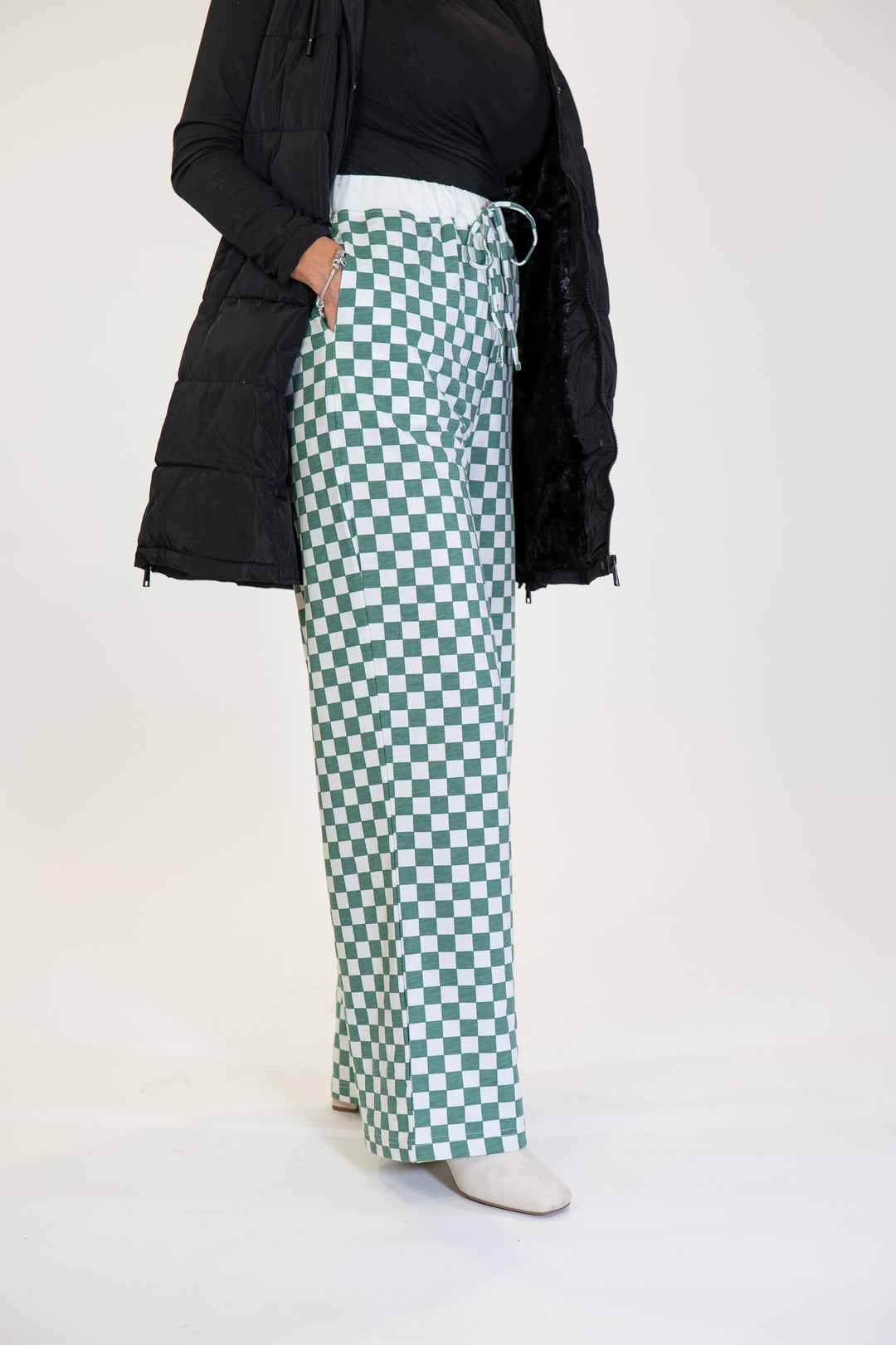 Kelly Green Checker Baggy Wide Leg Boxer Pants