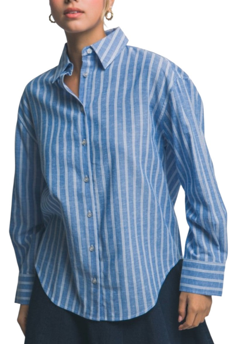 Blue Stripe Oversized Button Down Long Sleeve Shirt