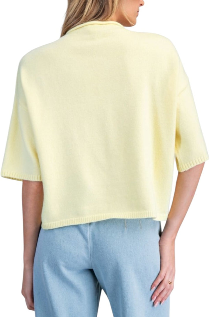 Butter Yellow Oversized Button Down Short Sleeve Cardigan