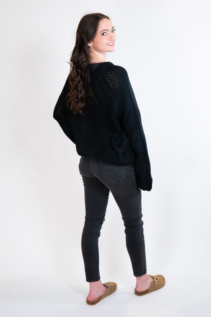 Black Classic Rib Round Neck Sweater Pullover