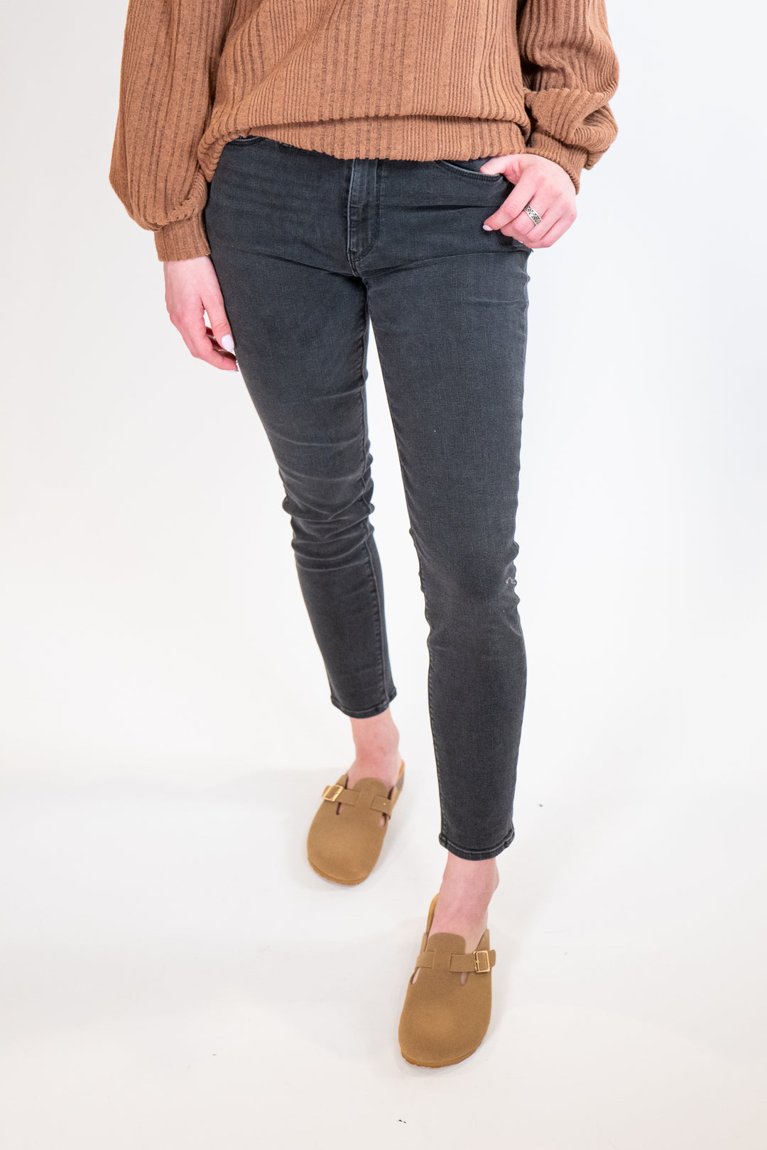 Hudson Grey Black Barbara High Waist Super Skinny Ankle Jeans