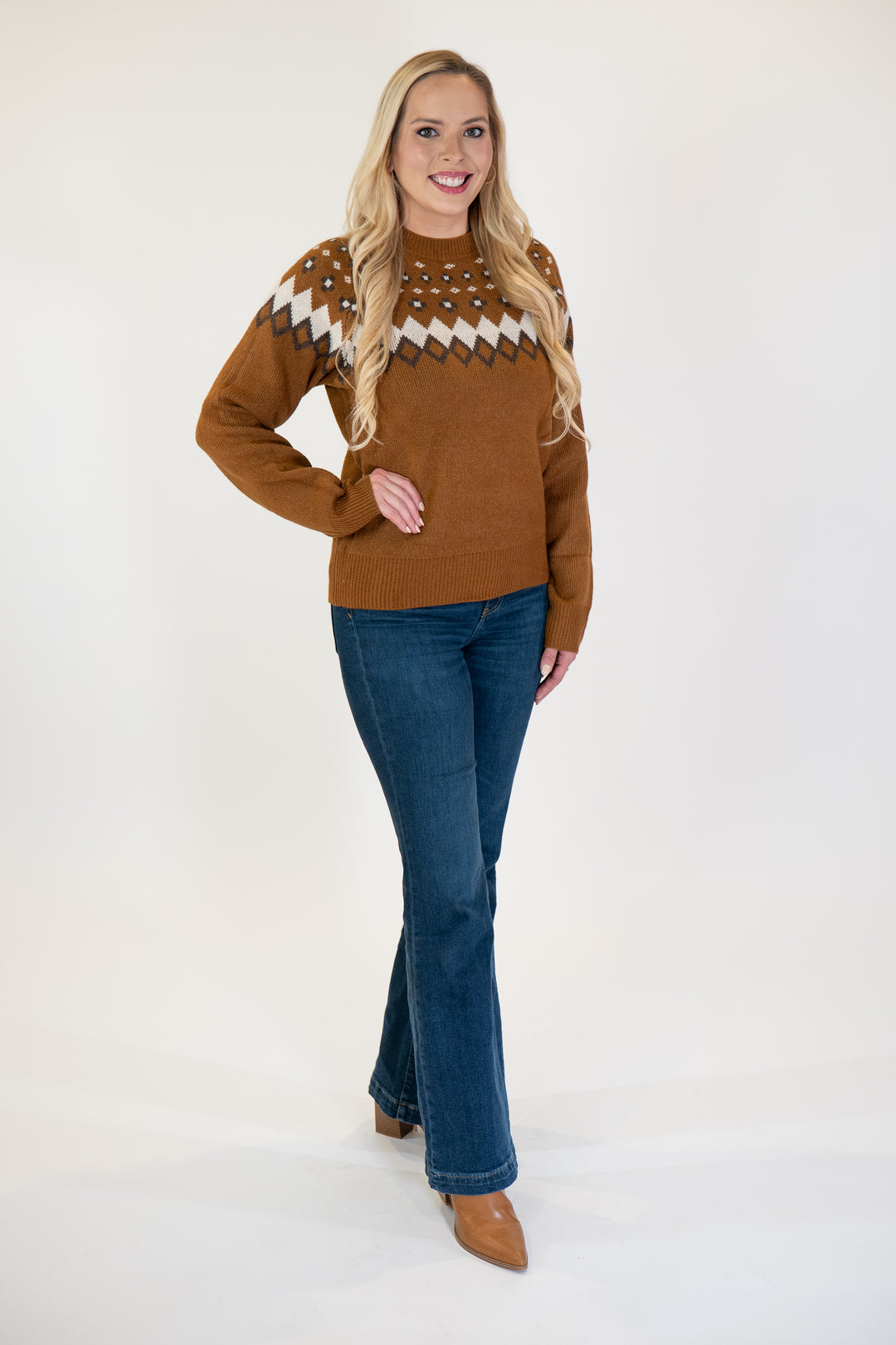 Pink Martini Haverford Brown Fair Isle Sweater