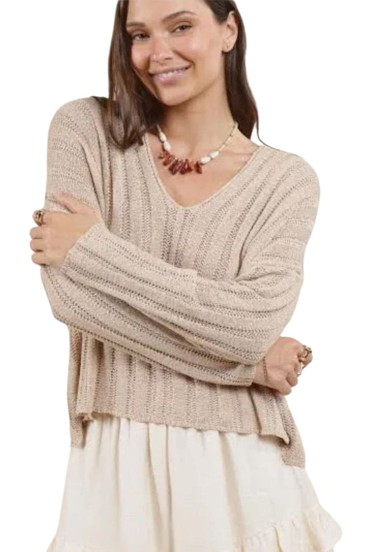Sadie & Sage Taupe Devon Wide Rib Sweater