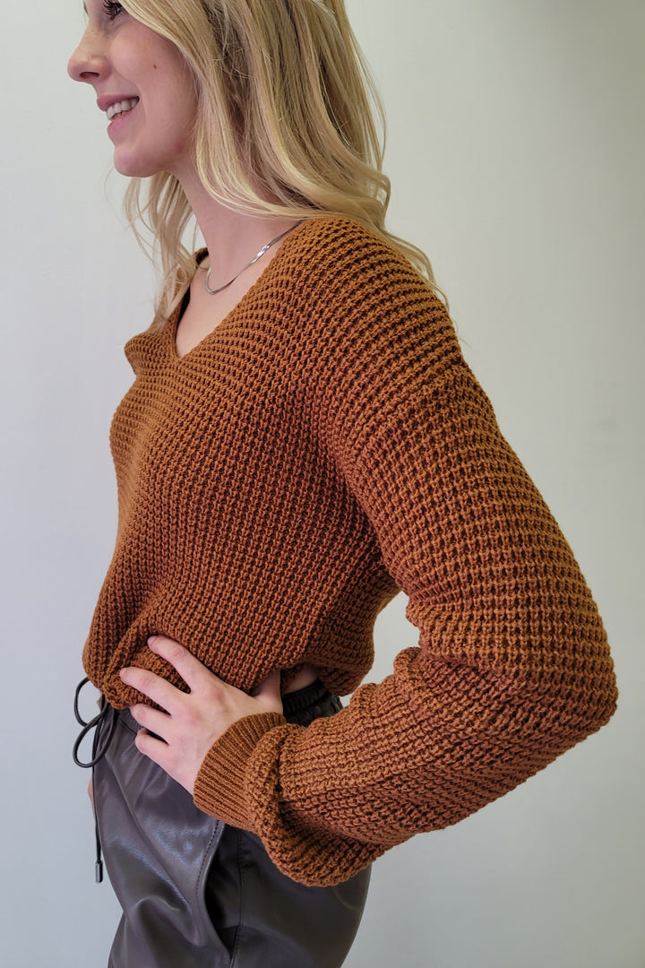Dex Dark Copper Textured Stitch Bevelled Hem Sweater