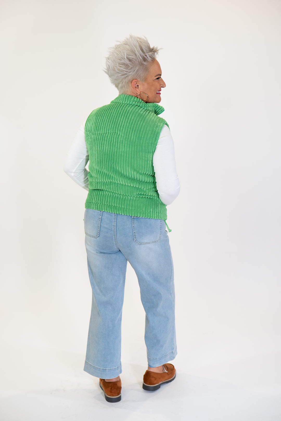 Kelly Green Corduroy Zipper Vest