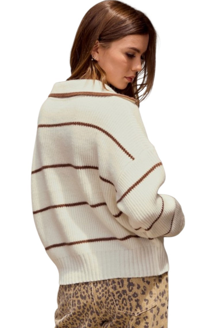 Latte & Ivory Stripe Collared Pullover Sweater