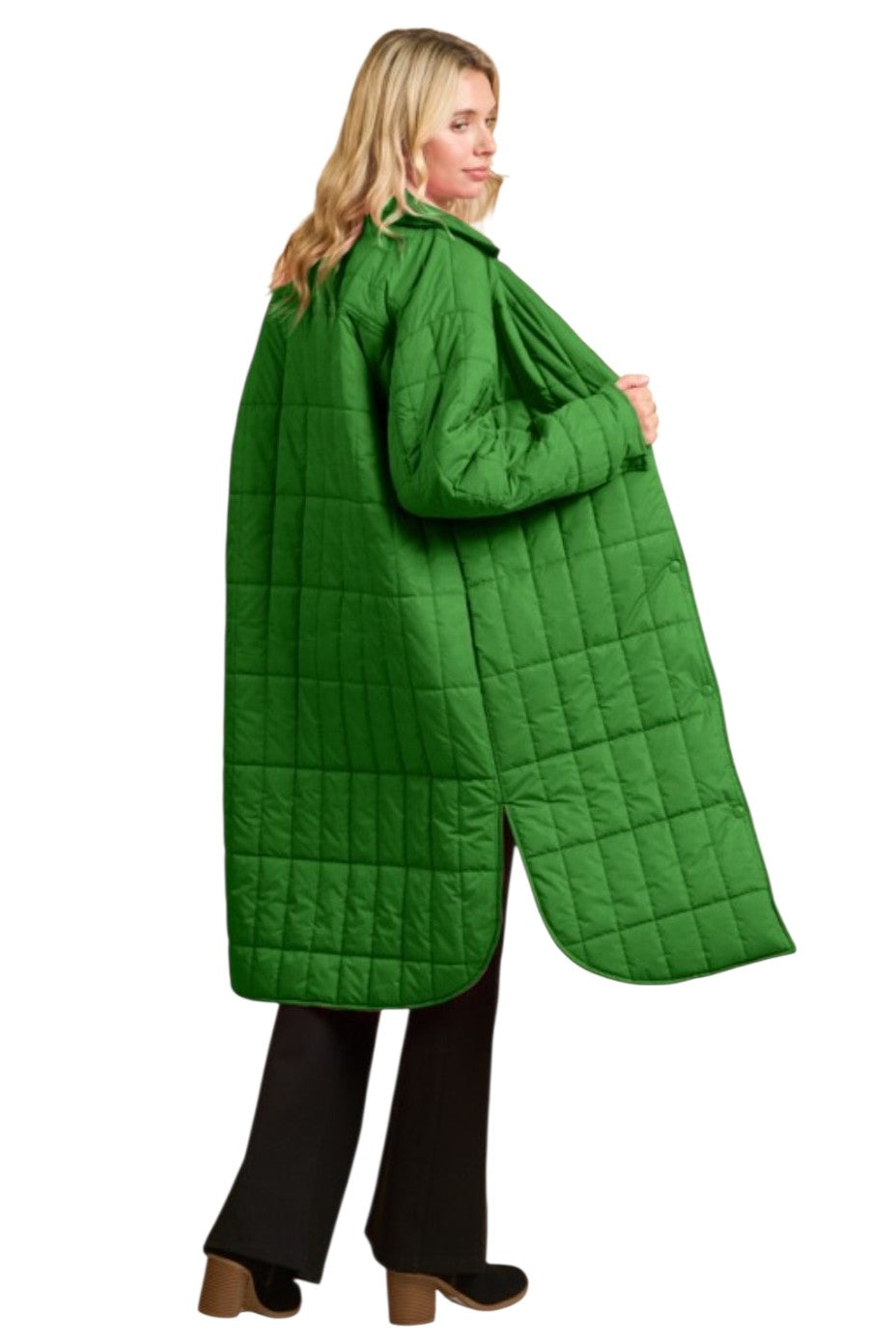 Kelly Green Quilted Long Puffer Coat