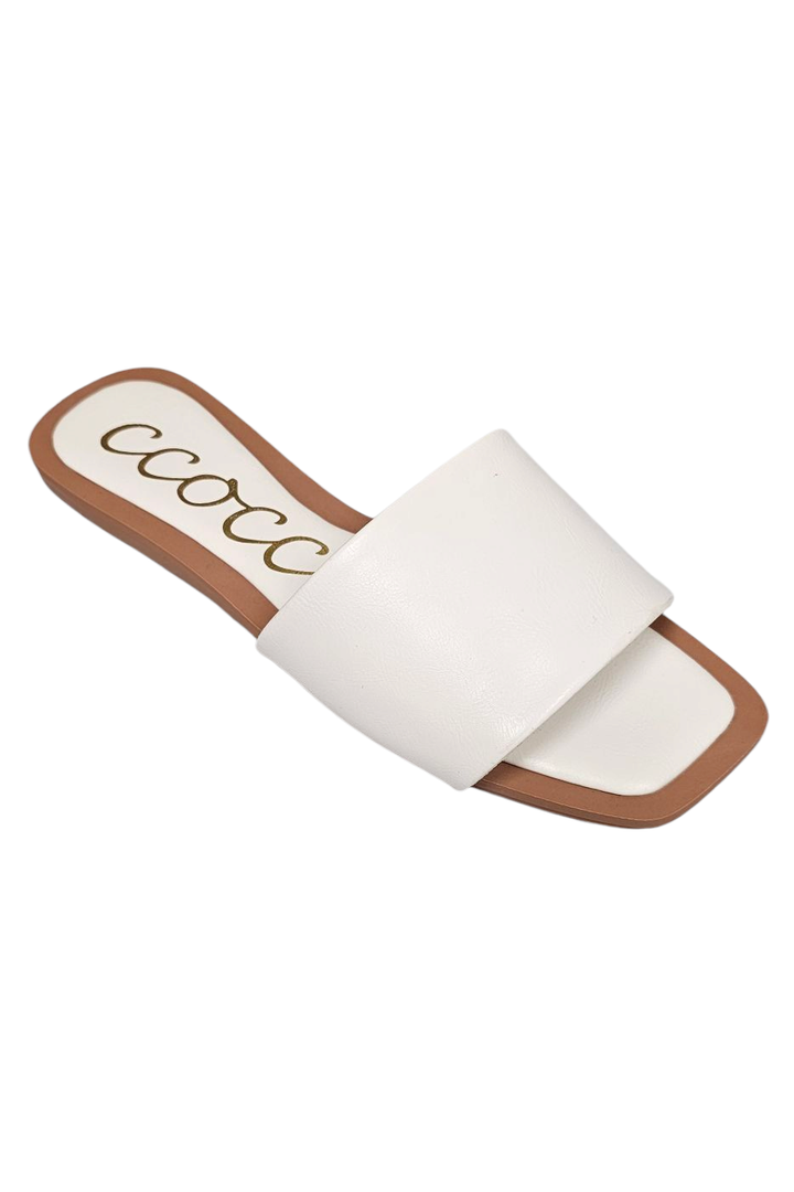 Kelly White Bold Strap Slide Sandal