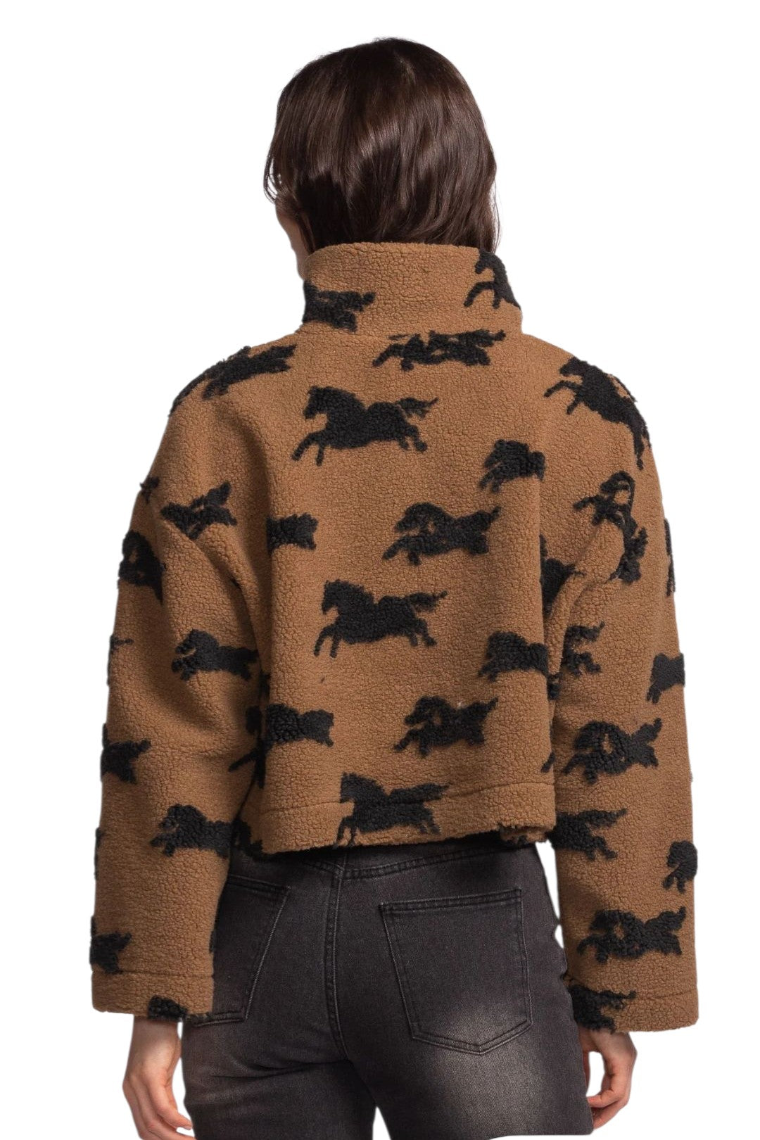 Pink Martini Spirit Brown Horse 1/4 Zip Fleece Jacket