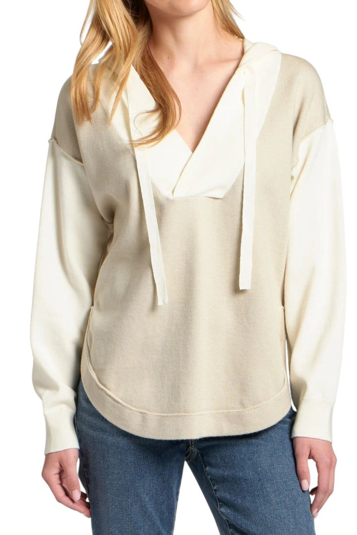 APNY Ivory & Oatmeal Color Block Hooded Sweatshirt