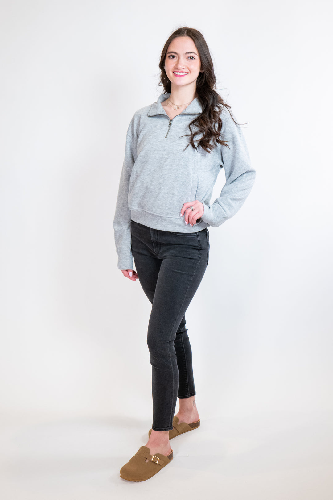 Heather Gray Half Zip Front Pocket Sweatshirt