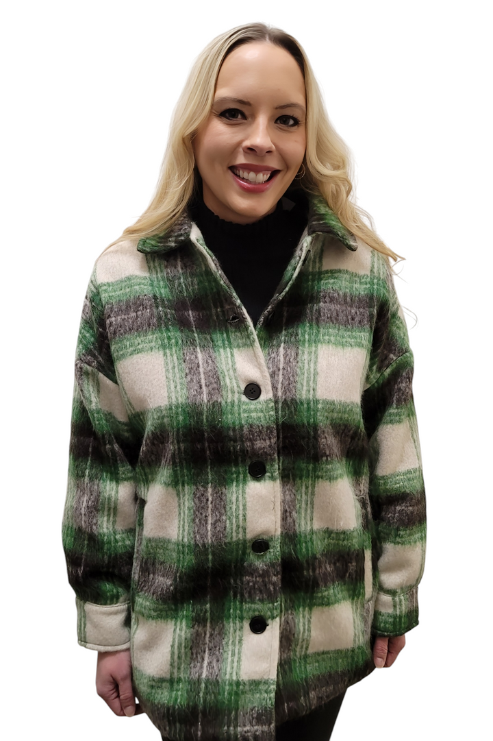 Green Plaid Button Down Shacket