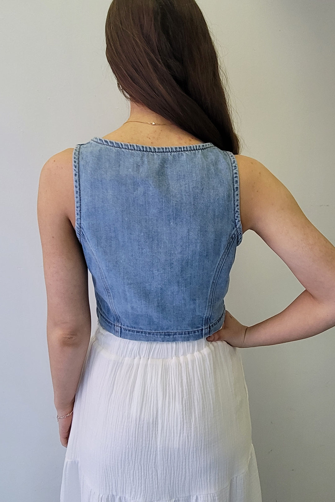 Hidden Light Wash Fitted Jean Vest