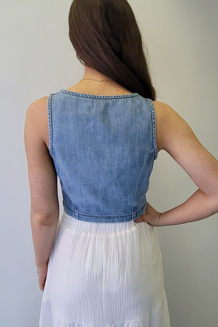 Hidden Light Wash Fitted Jean Vest