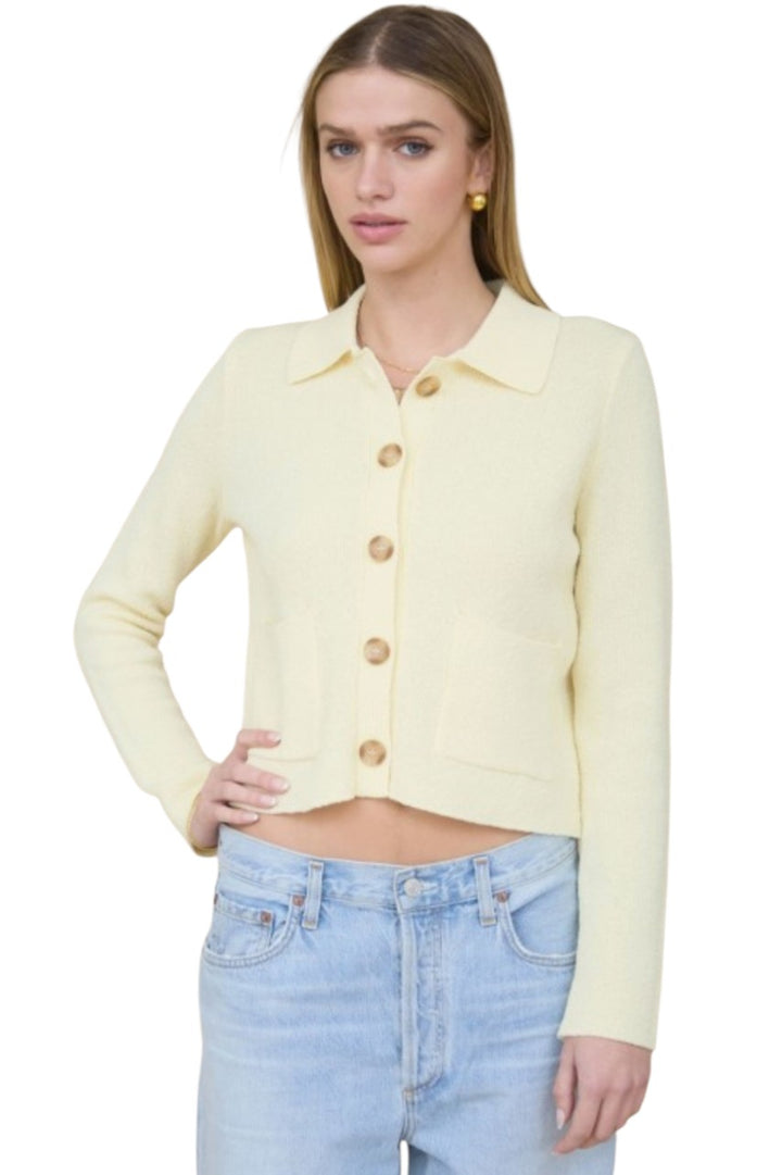 Butter Yellow Collared Button Down Long Sleeve Cardigan