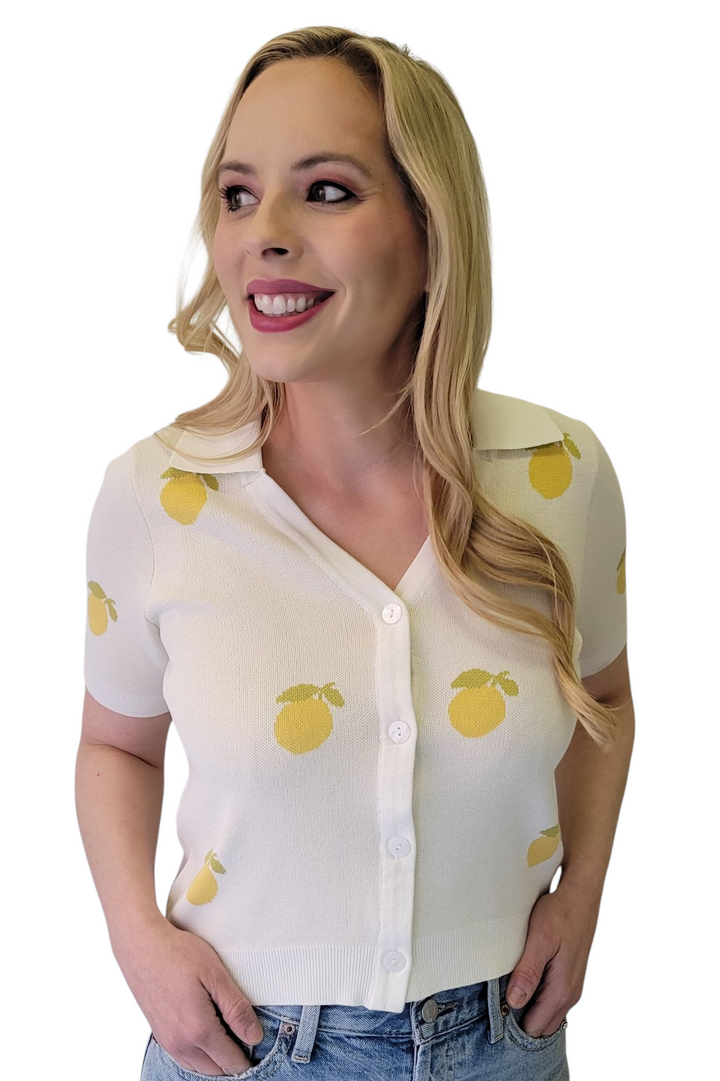 Sadie & Sage Citron Lemons Knit Polo Shirt