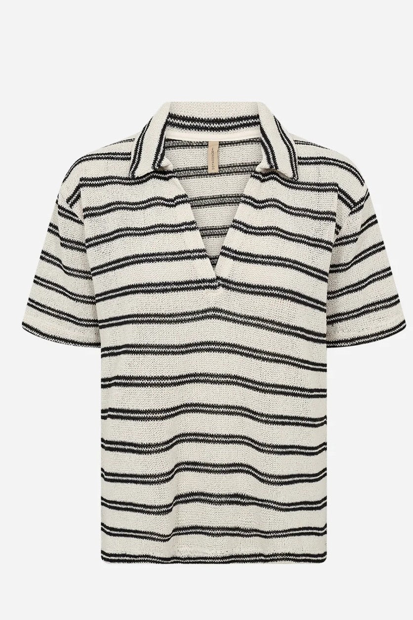 Soyaconcept Black & White Stripe Frey Polo Knit Top