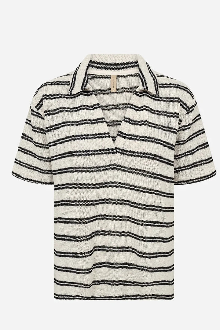 Soyaconcept Black & White Stripe Frey Polo Knit Top