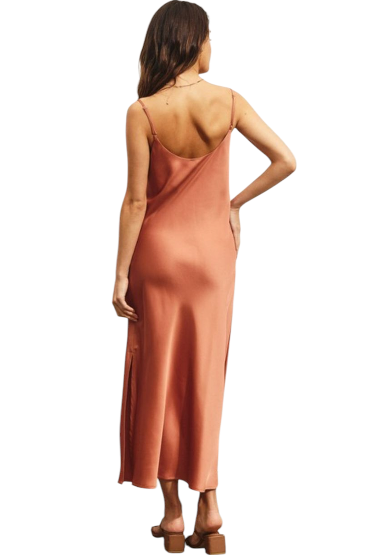 Sienna Rose Satin Cowl Neck Midi Dress