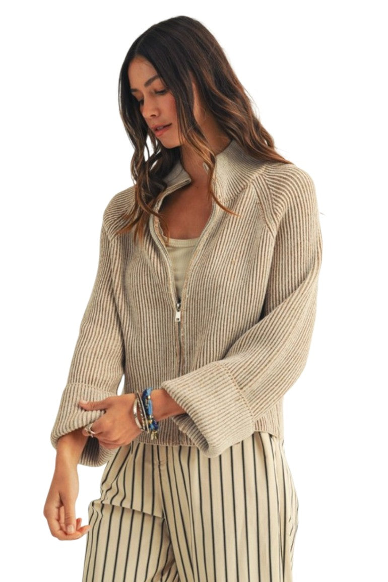 Petrified Wood Relaxed Knit Zipper Cardigan