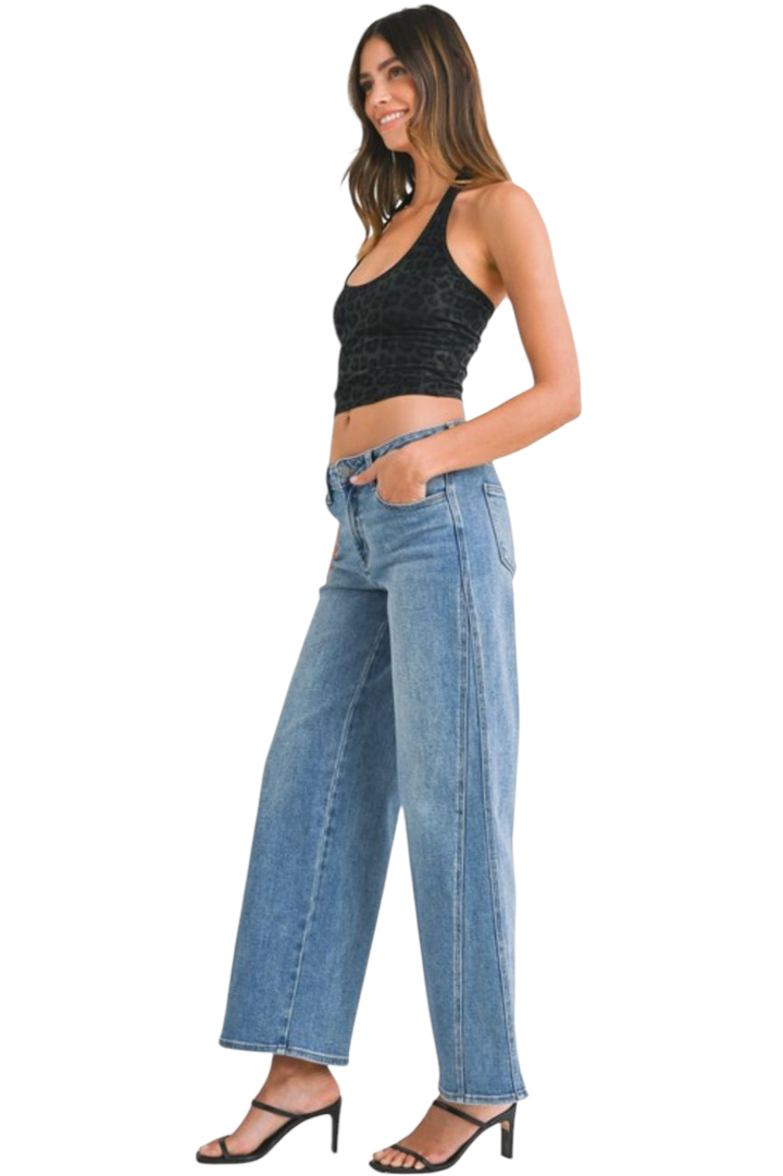 JBD Medium Wash Seamed Wide Leg Jeans