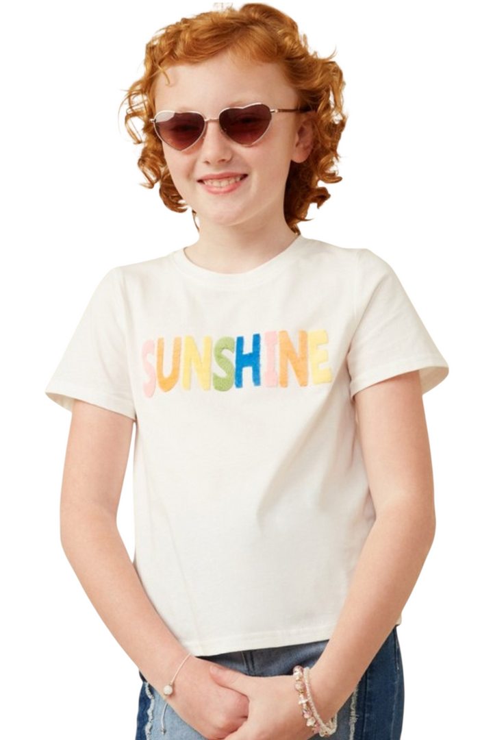 Girls White Sunshine Flocked Tee