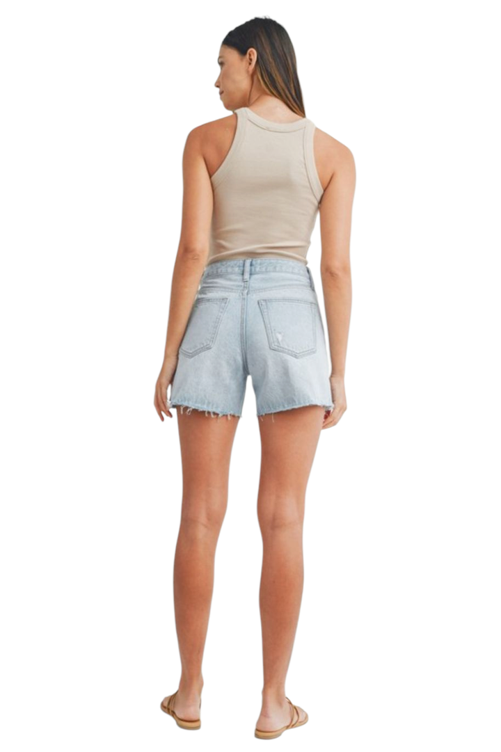 JBD Light Wash High Rise Side Slit Jean Shorts
