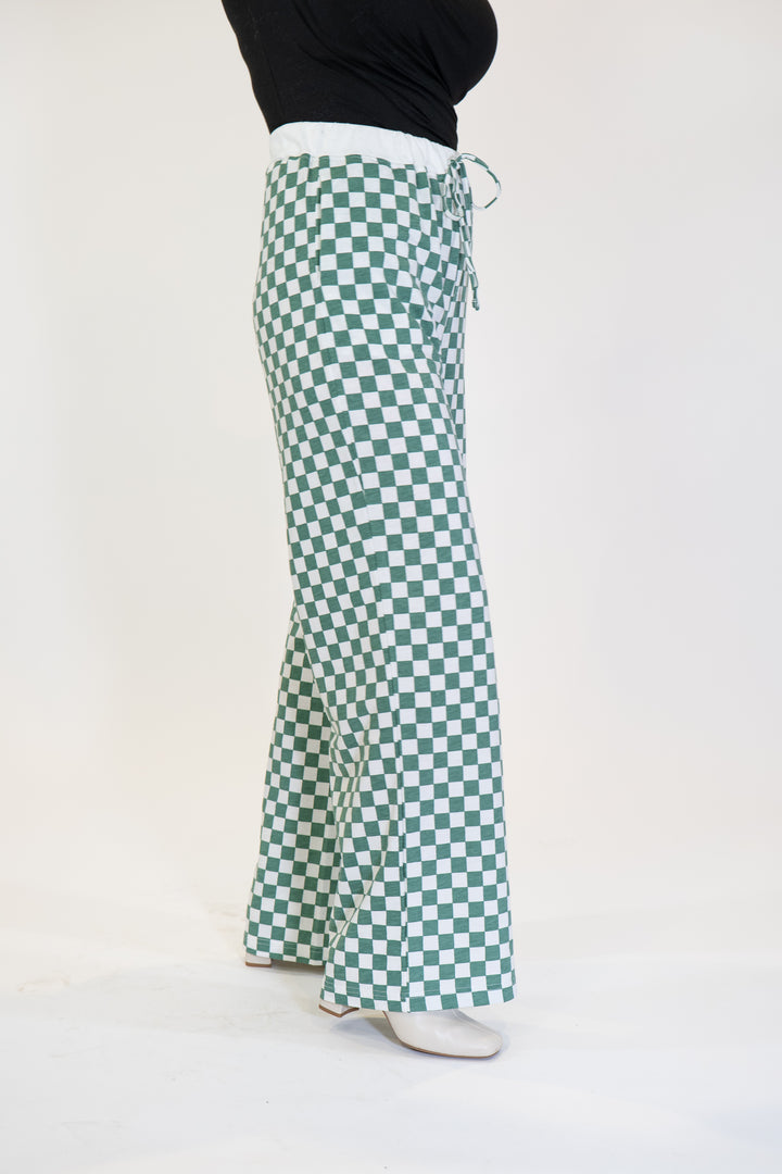 Kelly Green Checker Baggy Wide Leg Boxer Pants