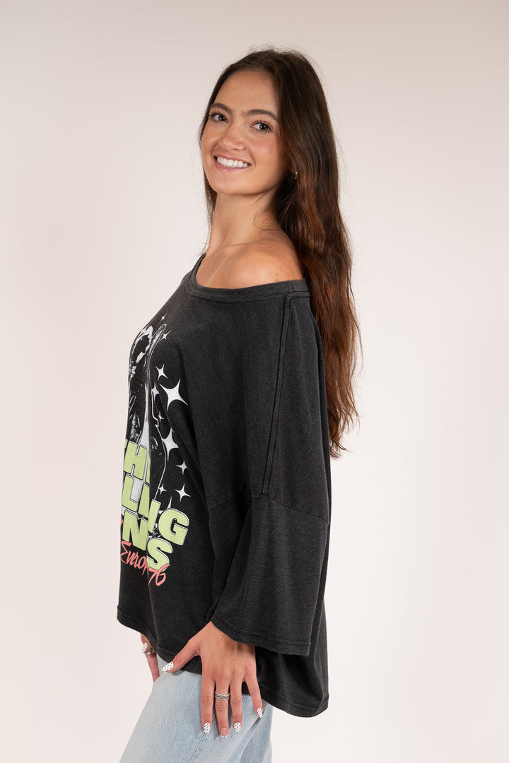 Rolling Stones Europe 1976 Tour Distressed Black Oversized Graphic Tee