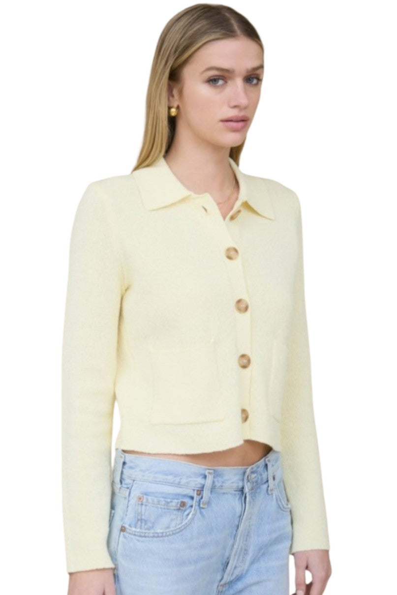 Butter Yellow Collared Button Down Long Sleeve Cardigan