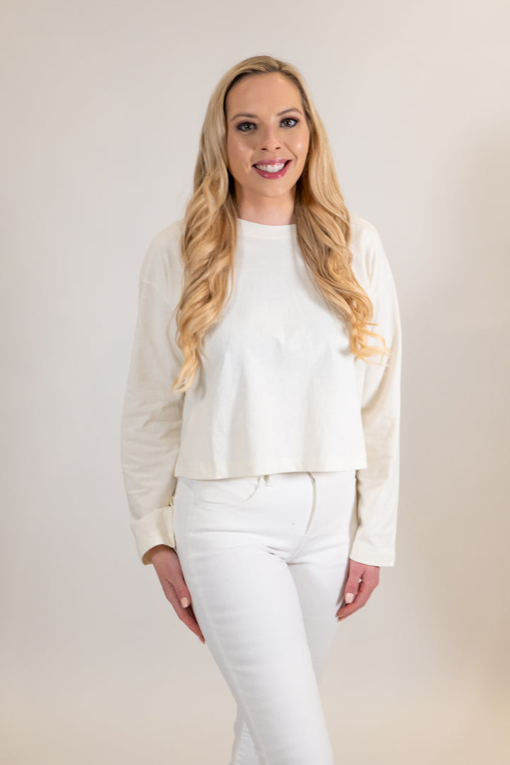 Cream Cotton Long Sleeve Tee