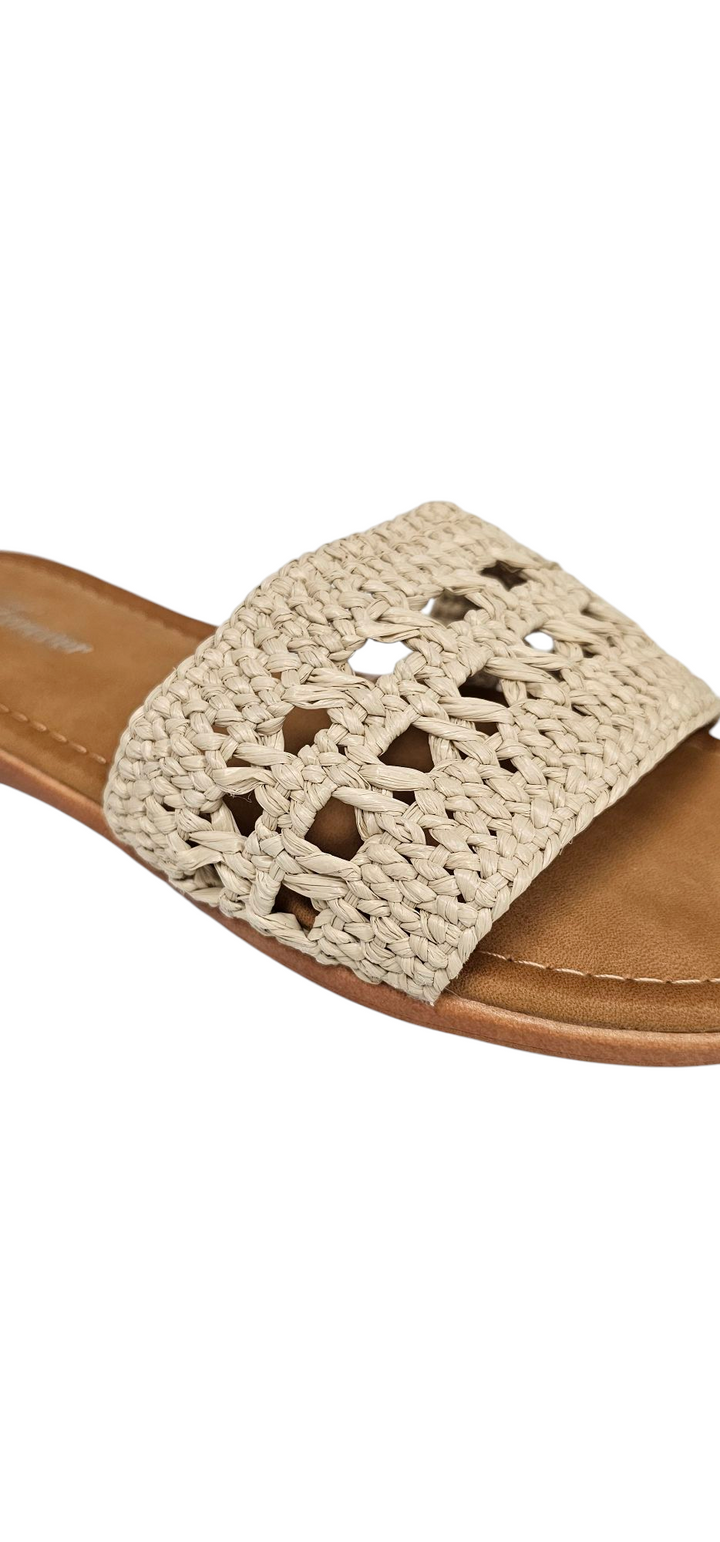 Via Bone Crochet Strap Slide Sandal