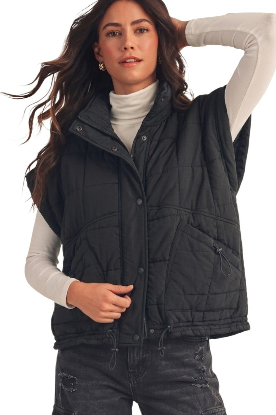 Black Trail Side Boxy Quilted Puffer Vest