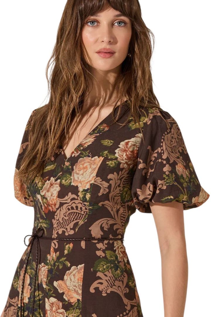 Astr Lavena Brown Floral Midi Dress