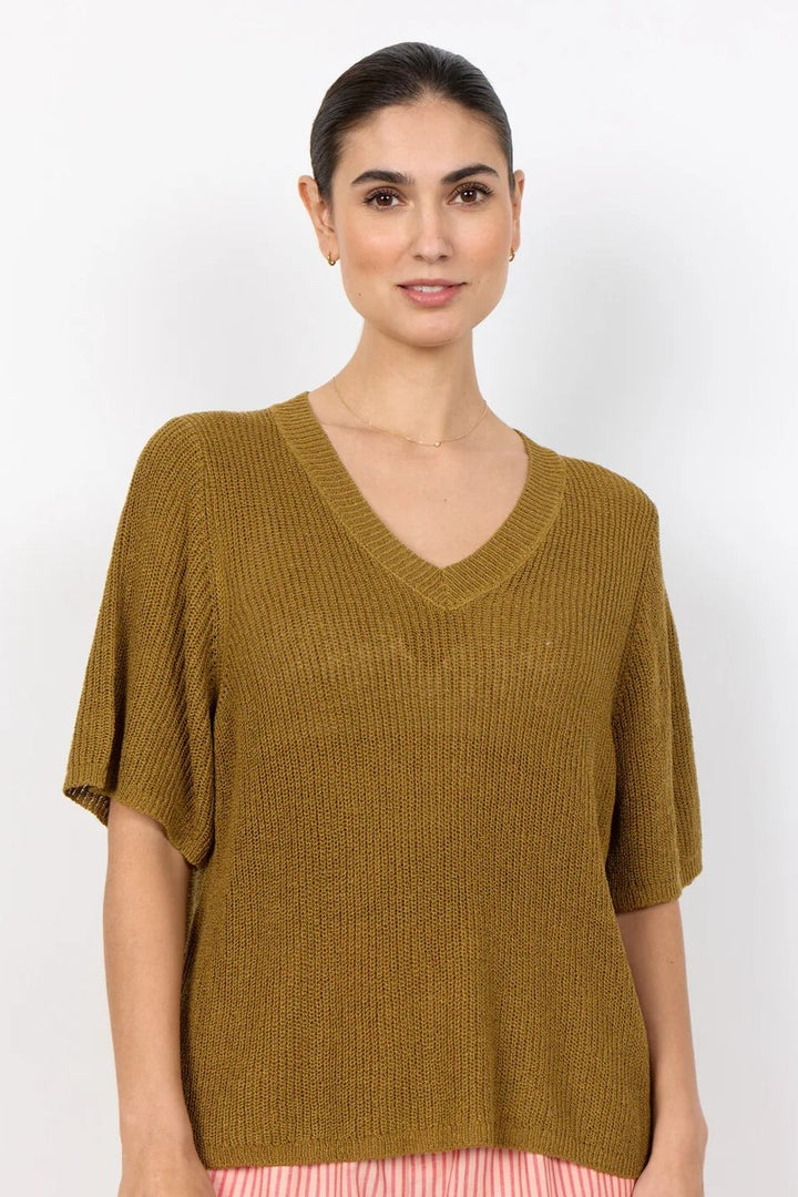Soyaconcept Butternut Felizia V Neck Short Sleeve Knit Top