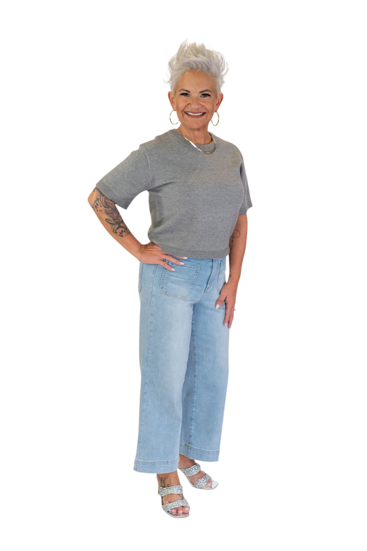 Steve Madden Kori Grey Short Sleeve Sweater Top