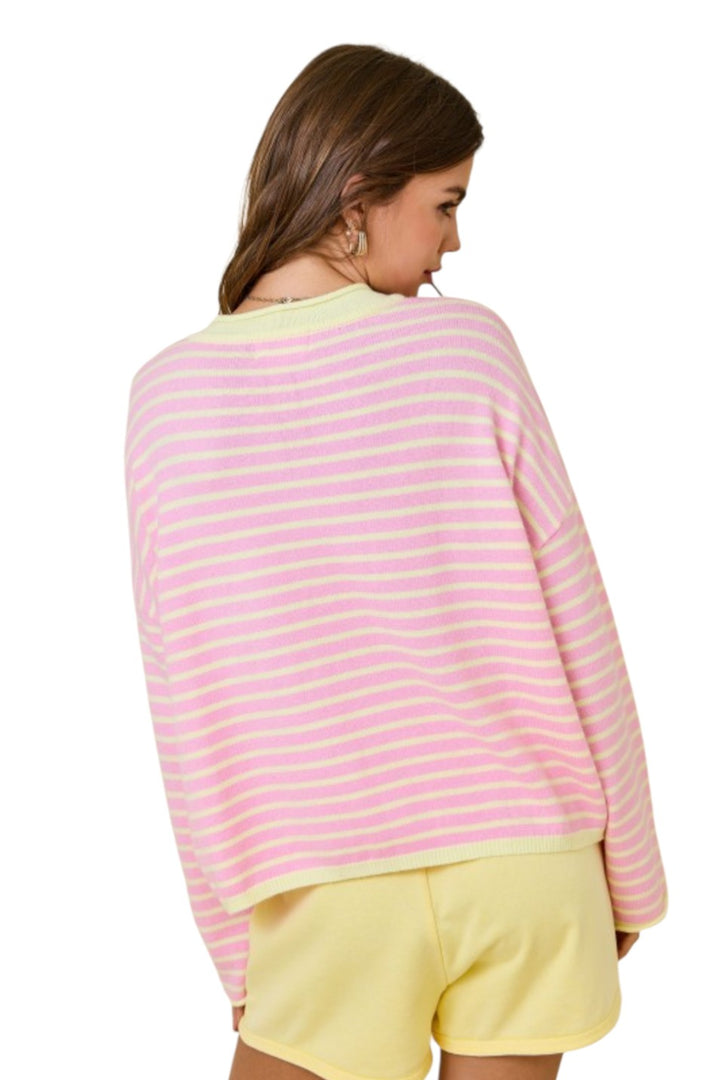 Pink Lemononade Striped Henley Long Sleeve Top