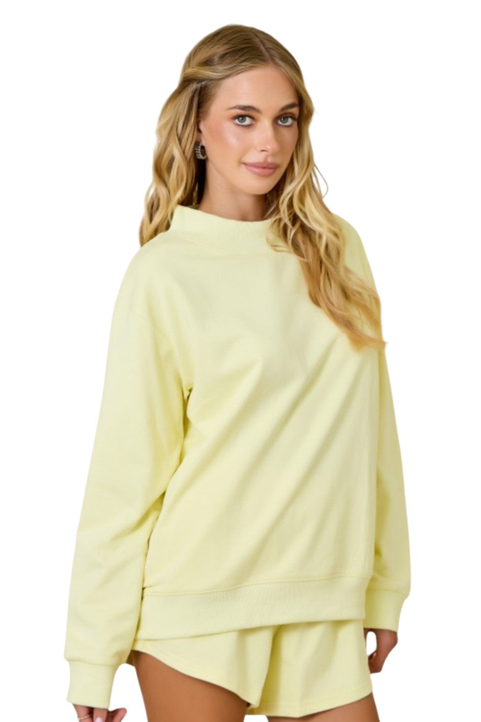 Lemon Yellow Mock Neck Terry Sweatshirt